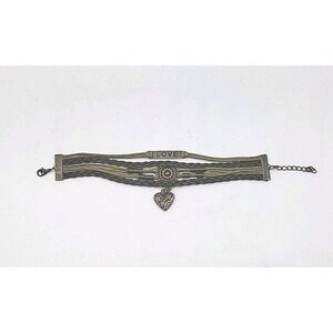 Multi Strand Dark Brown Braided Faux Leather Bracelet With 3 Love Charms